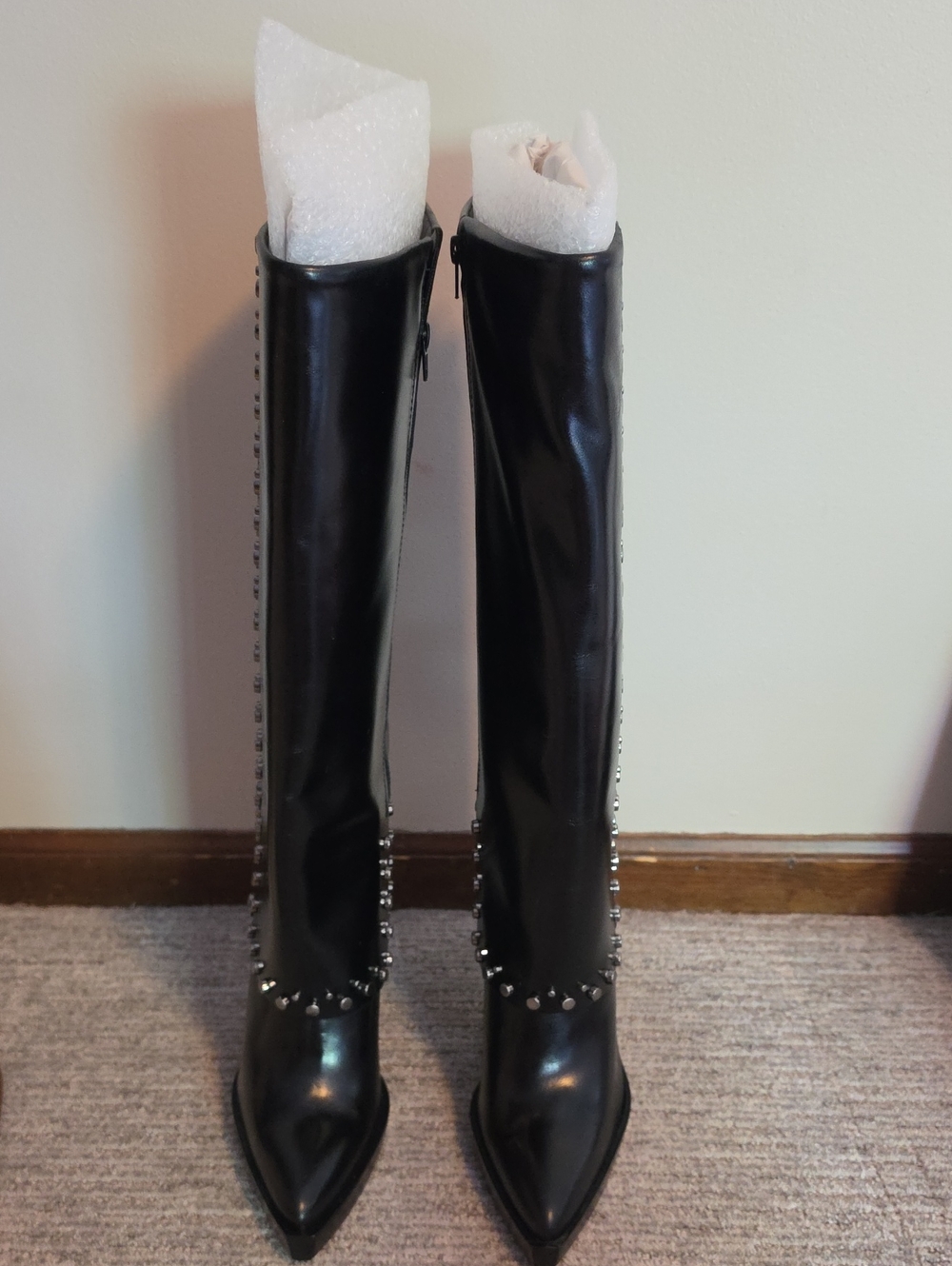 Vince Camuto Black Studded Knee-High Pointed Toe Boots